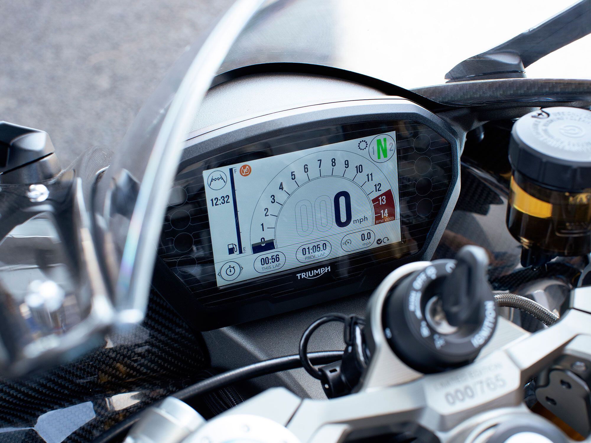 The Daytona Moto2 765 Limited Edition is graced with a color TFT display. Its angled a tad low and it could be brighter during daytime rides.