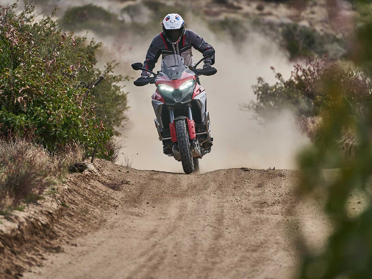 The Multistrada V4 benefits from added ground clearance and a larger diameter 19-inch front wheel to boost capability off-road. It is certainly more practical than the previous iterations, but needs a 21/18-inch wheel combo for it to be truly competitive in the dirt.