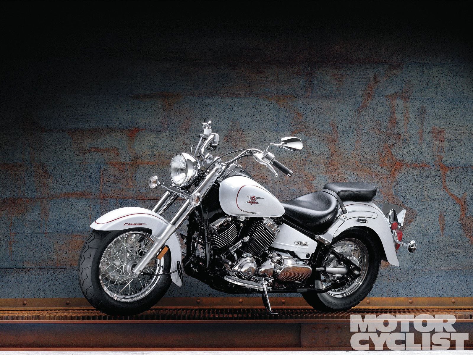 Enjoy this period promo image of a late-2000s-era Yamaha V Star 650 Classic, complete with. <i>Motorcyclist</i> watermark. <i>Yamaha</i>