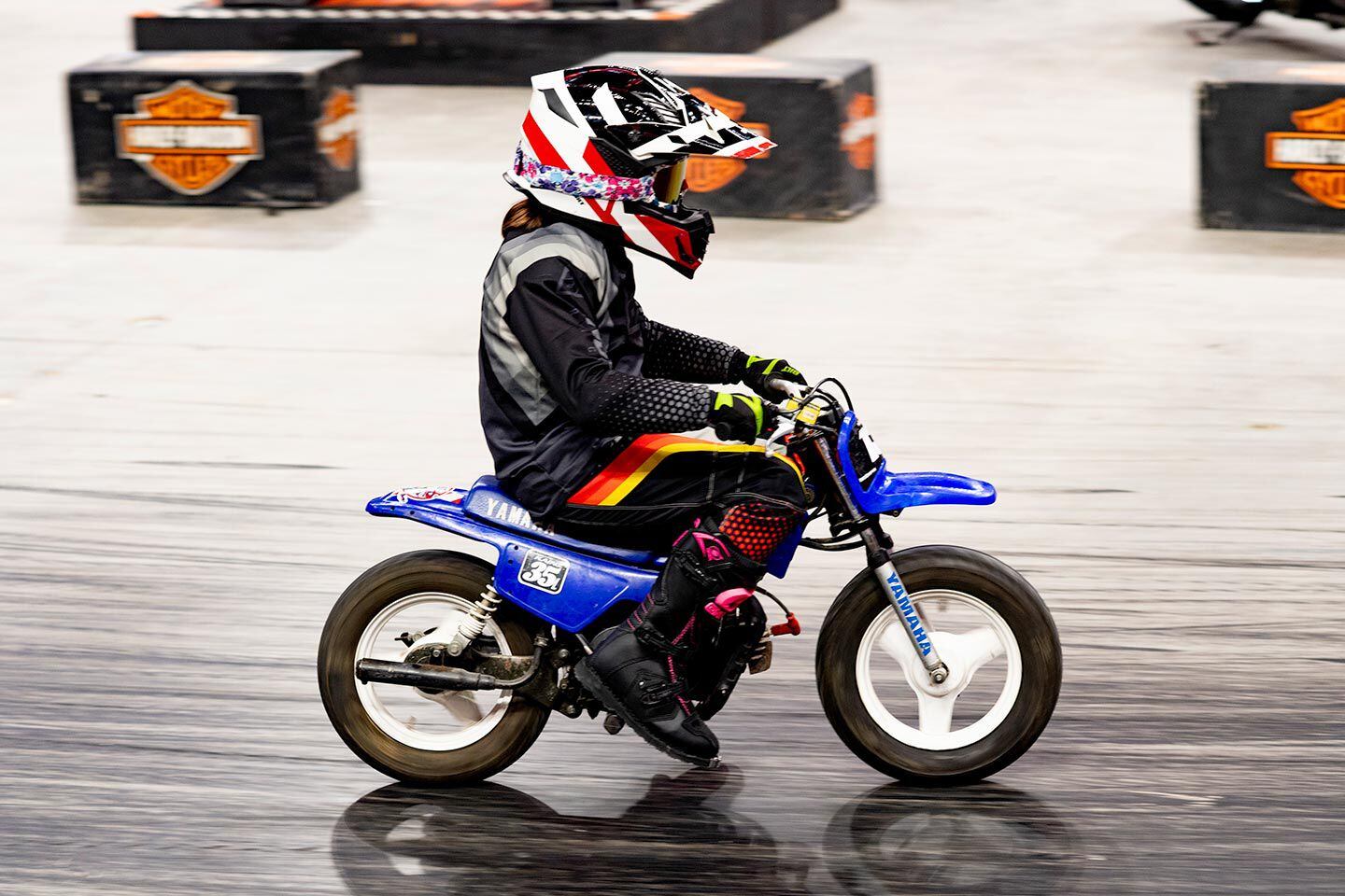 An unidentified future 50cc champion holds their own on the track, Flat Out Friday.