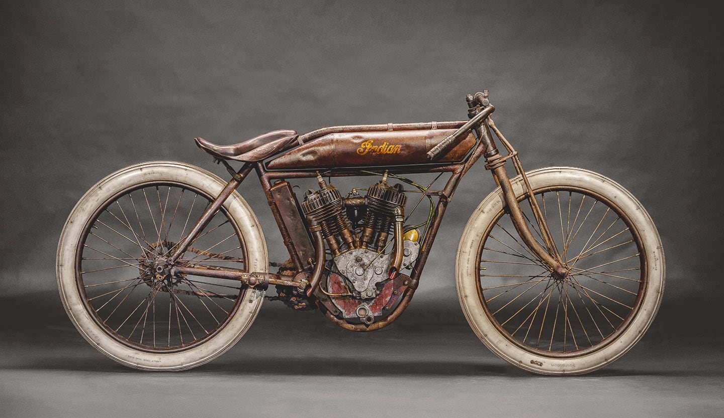Indian Powerplus Boardtrack Racer, 1916–23. It produced 16 hp with a top speed of 100-plus mph. It’s estimated less than 100 were produced.