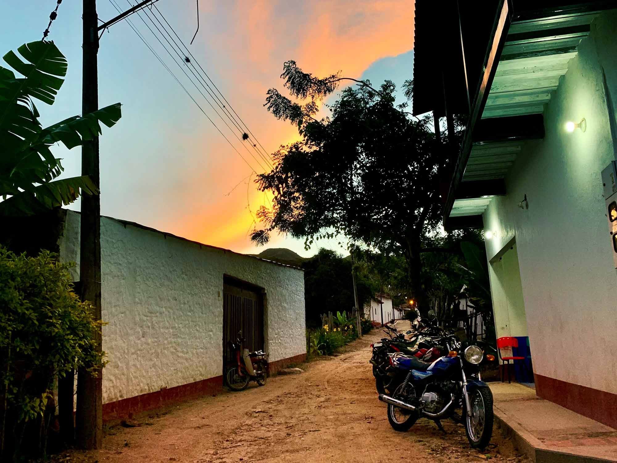 Sunsets and motorcycles on the outskirts of Playa de Belen, at a local pool hall near my guesthouse, Casa de Campo “El Placer” (highly recommended).