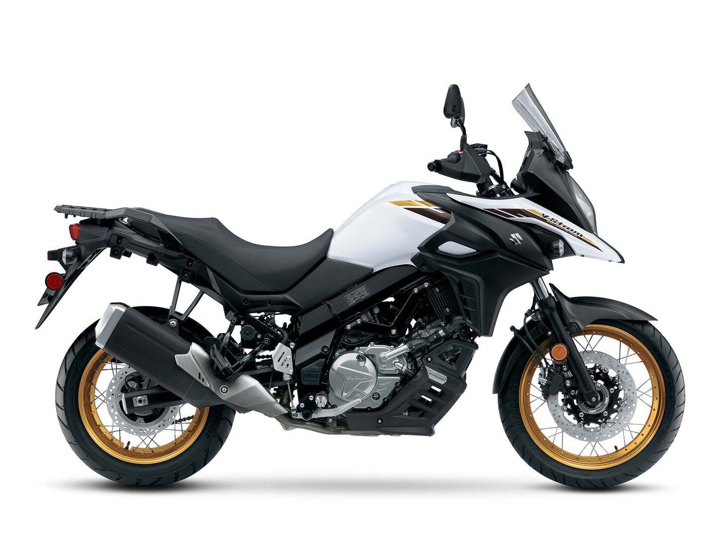 The 2023 Suzuki V-Strom 650XT without Adventure nomenclature and panniers.