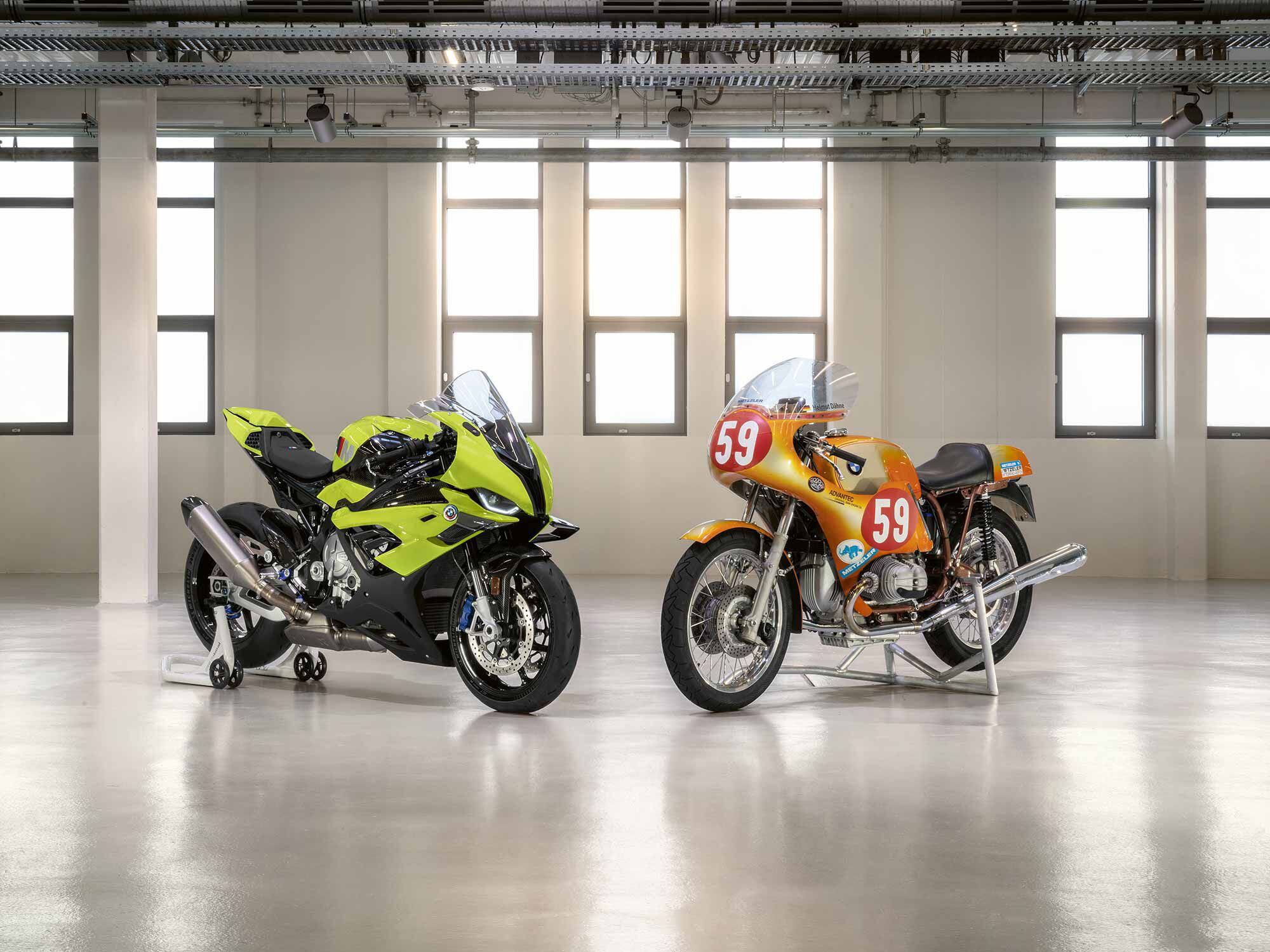What a difference 37 years makes. The M RR 50 Years M Anniversary model with Helmut Dähne and Hans-Otto Butenuth’s production TT <a href="https://www.motorcyclistonline.com/1974-bmw-r90s-archive/" target="_blank">R90S</a>.