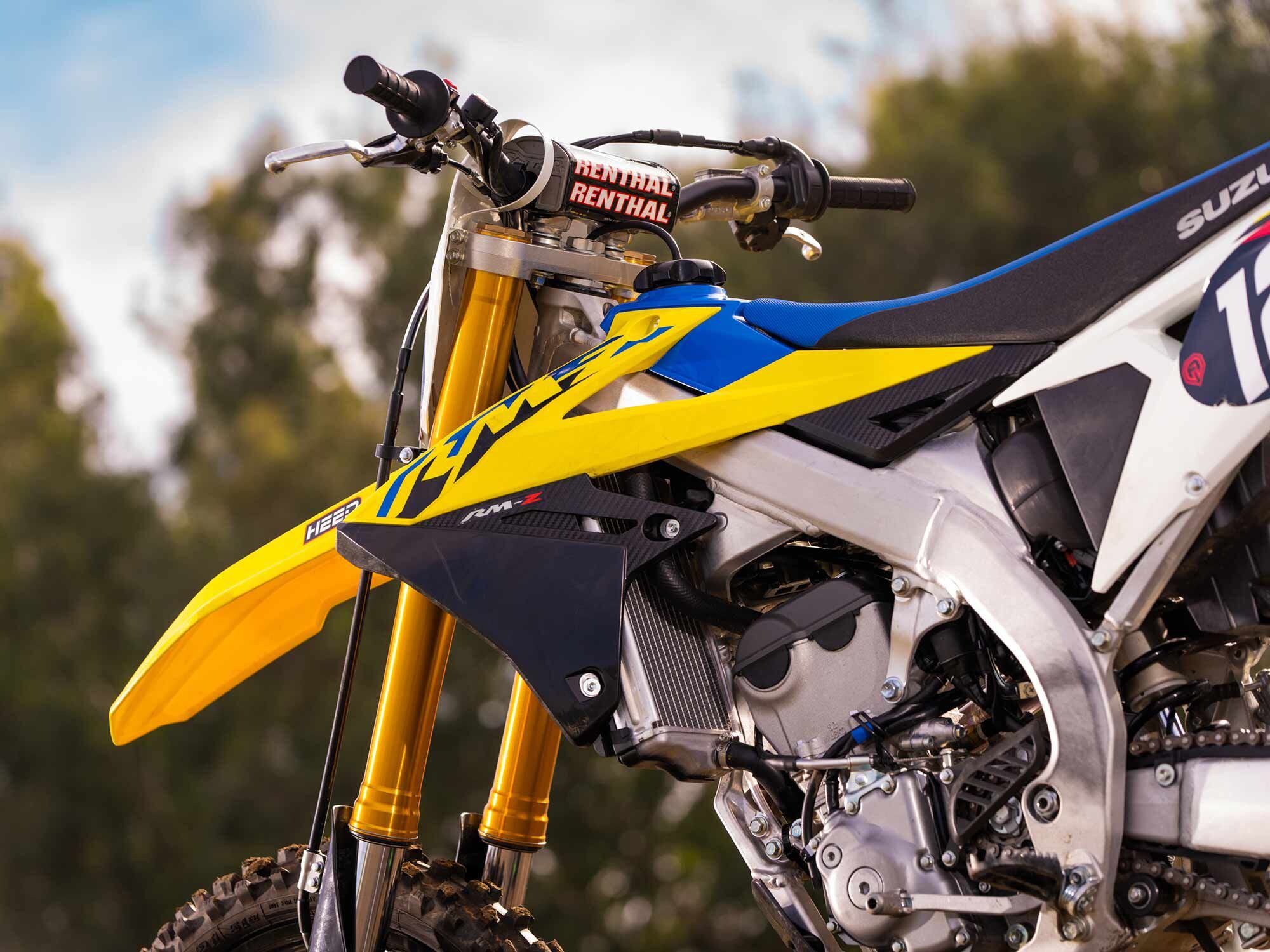 While the RM-Z250 lacks some of the competition’s modern accoutrements, it looks cool in its Champion Yellow No. 2 colorway.