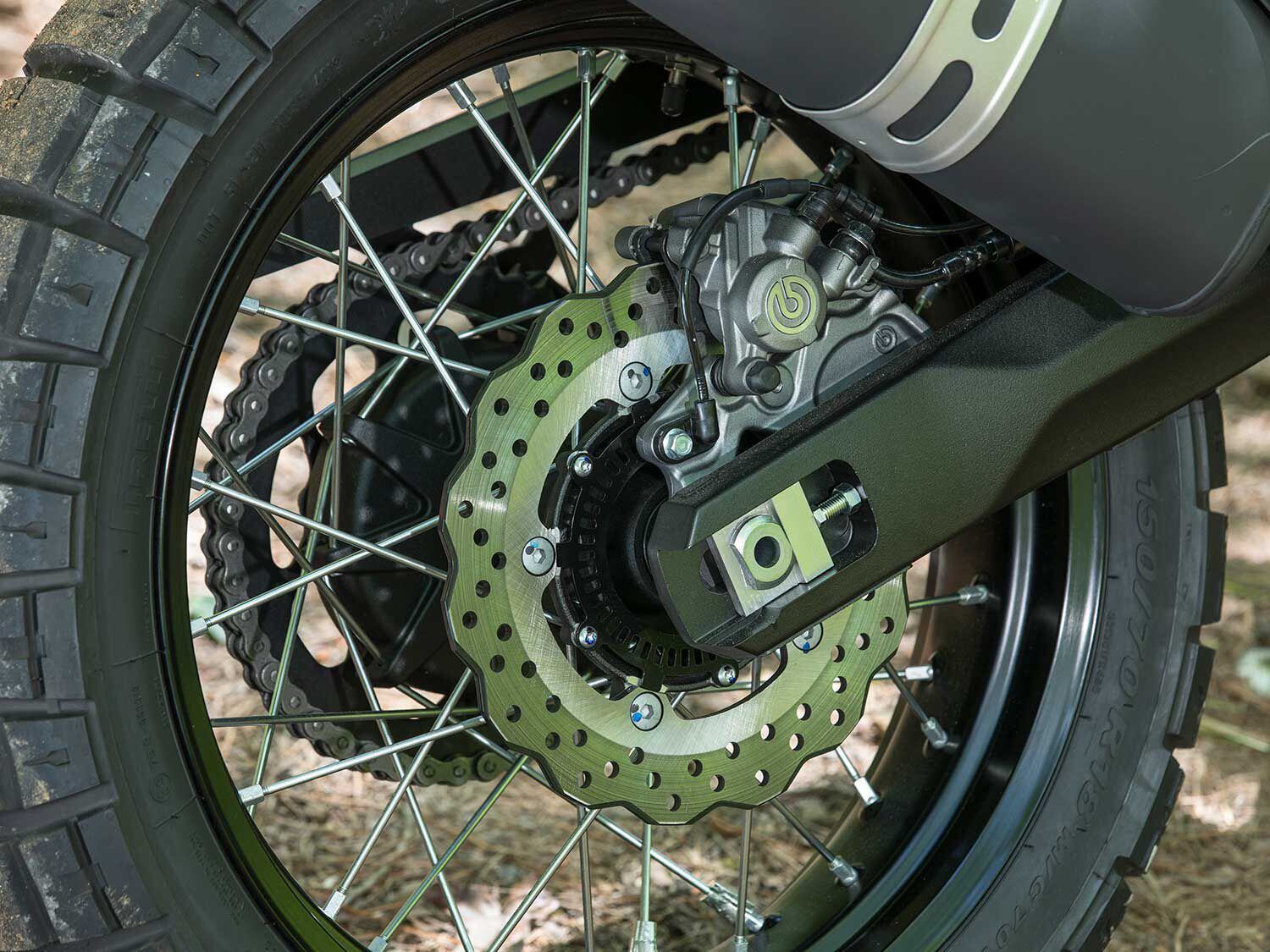 Although the rear brake has a pleasing degree of power, feel and the pedal could be improved.