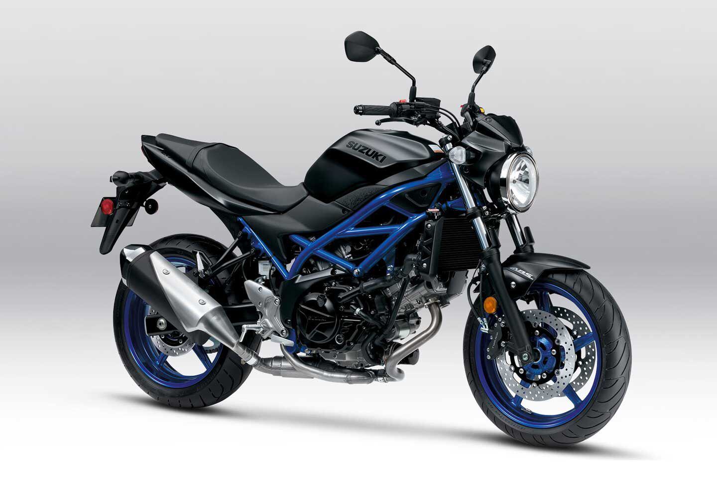 The only V-twin, and also the least expensive bike here, the Suzuki SV650 is still one of the best values in motorcycling. 2022 model shown.