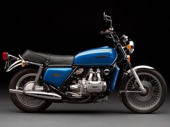 The 1975 Honda GL1000 Gold Wing, shown in Candy Blue Green.