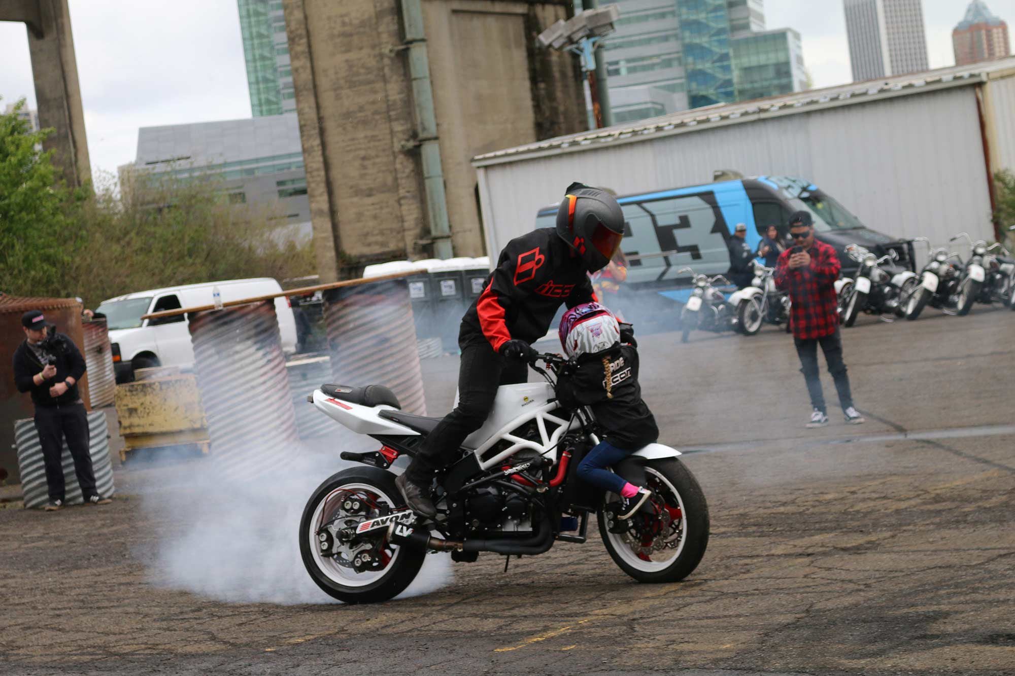 Stunt rider Sean Sets and daughter Jade drew loud cheers from the crowd with their first public performance.