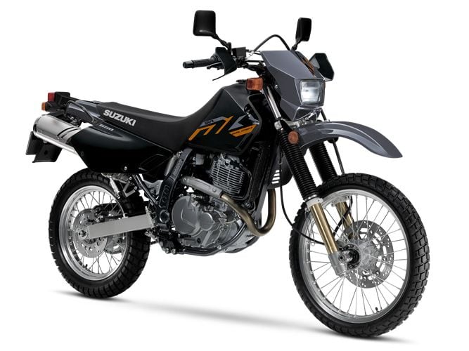 The 2024 Suzuki DR650S in Solid Black and Iron Gray.