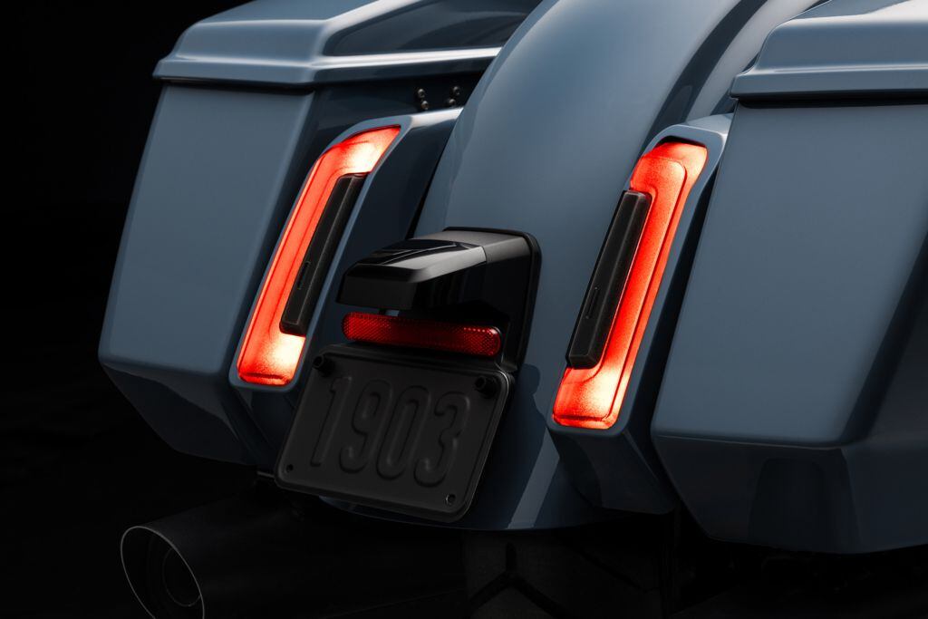 LED taillights are nicely integrated between the rear fender and saddlebags.