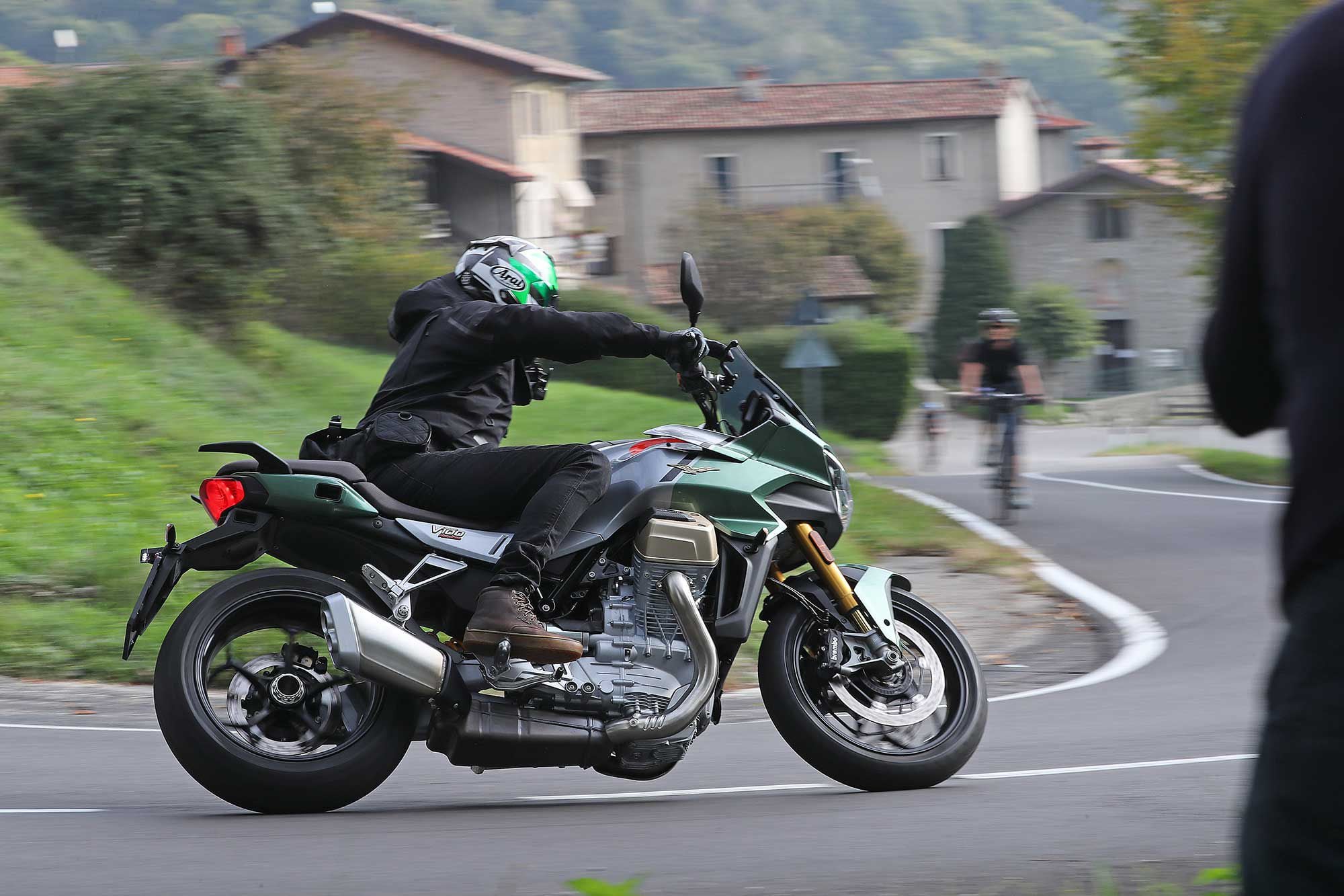 In spite of its 514-pound curb weight, the V100 Mandello is an agile streetbike.