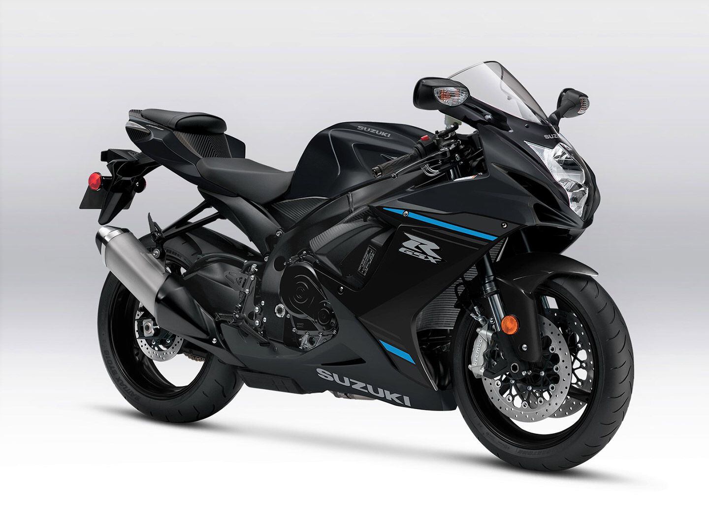 The last of its kind? Suzuki’s GSX-R600 returns to the brand’s 2024 sportbike lineup unchanged. Metallic Matte Black No. 2 and Glass Sparkle Black paint combination shown.
