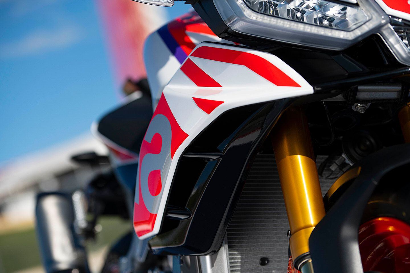 Similarly, the revised fairing and bodywork of the Aprilia Tuono V4 Factory Special Edition, said to improve airbox pressure.