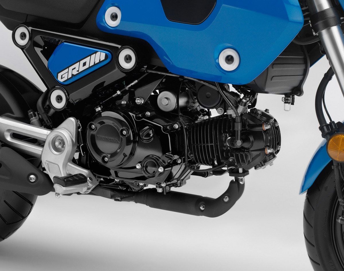 The Grom's 124cc single-cylinder engine. Modest performance figures belie the potential for seriously good times. 2022 model pictured.