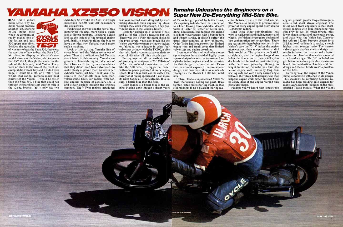Never mind the gutter: <i>Cycle World</i> gives the Yamaha XZ550 Vision its glamor shot in good old-fashioned print.