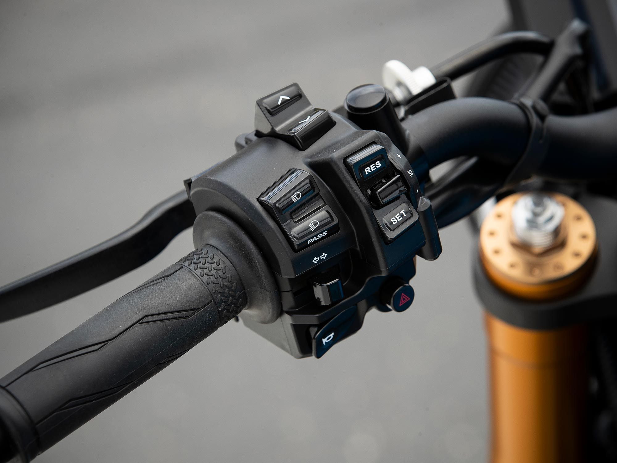 A collection of switches make it easy to manage ride modes, rider-aid settings, and cruise control.