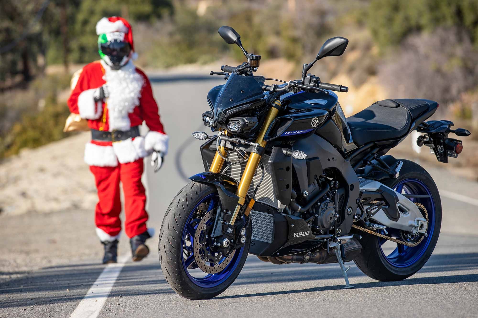 With its European-esque looks and premium gold suspension, the MT-10 SP was an ideal fit for Santa’s delivery run this holiday season.