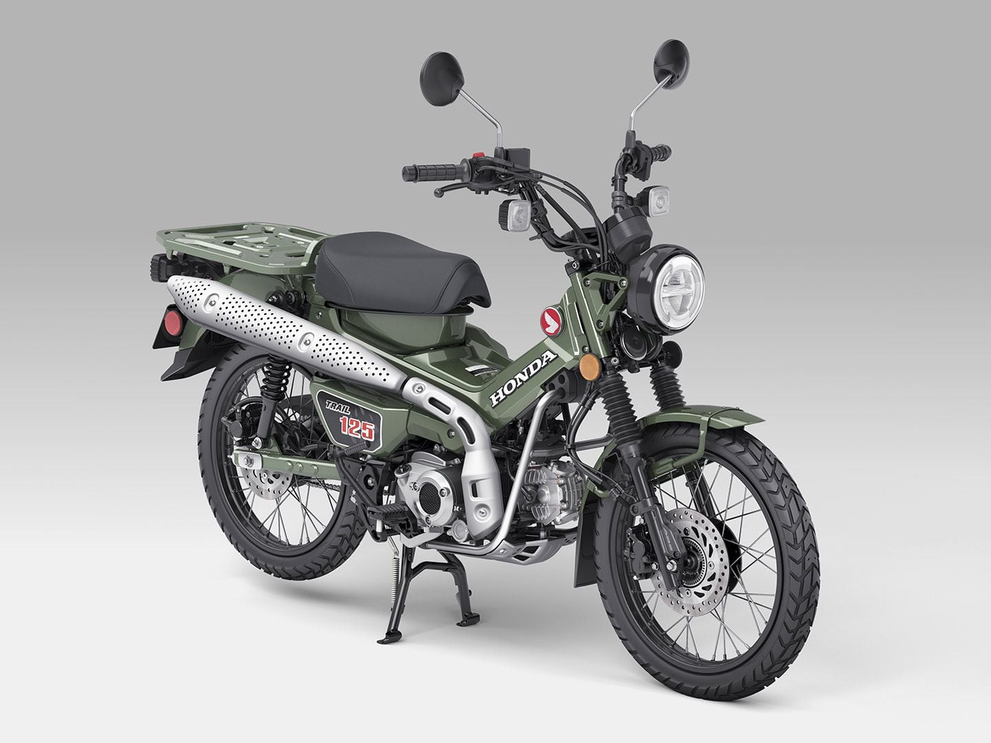 The Honda Trail 125 is a mountain goat of the minis. It can scale the trails with its 17-inch tires, 27mm telescopic fork, and twin shocks.