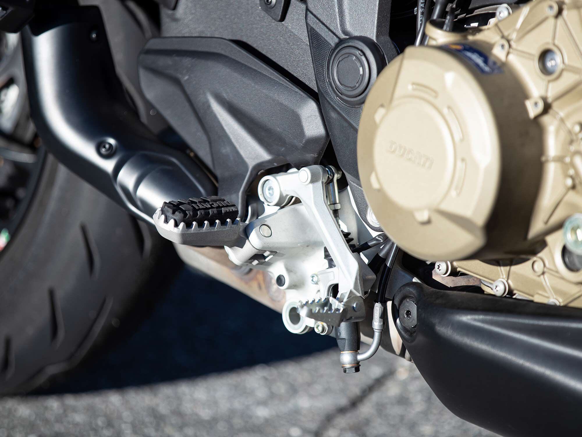 The rider’s foot controls have shifted up and rearward for more cornering clearance. We prefer the everyday comfort afforded from the standard model’s setup.