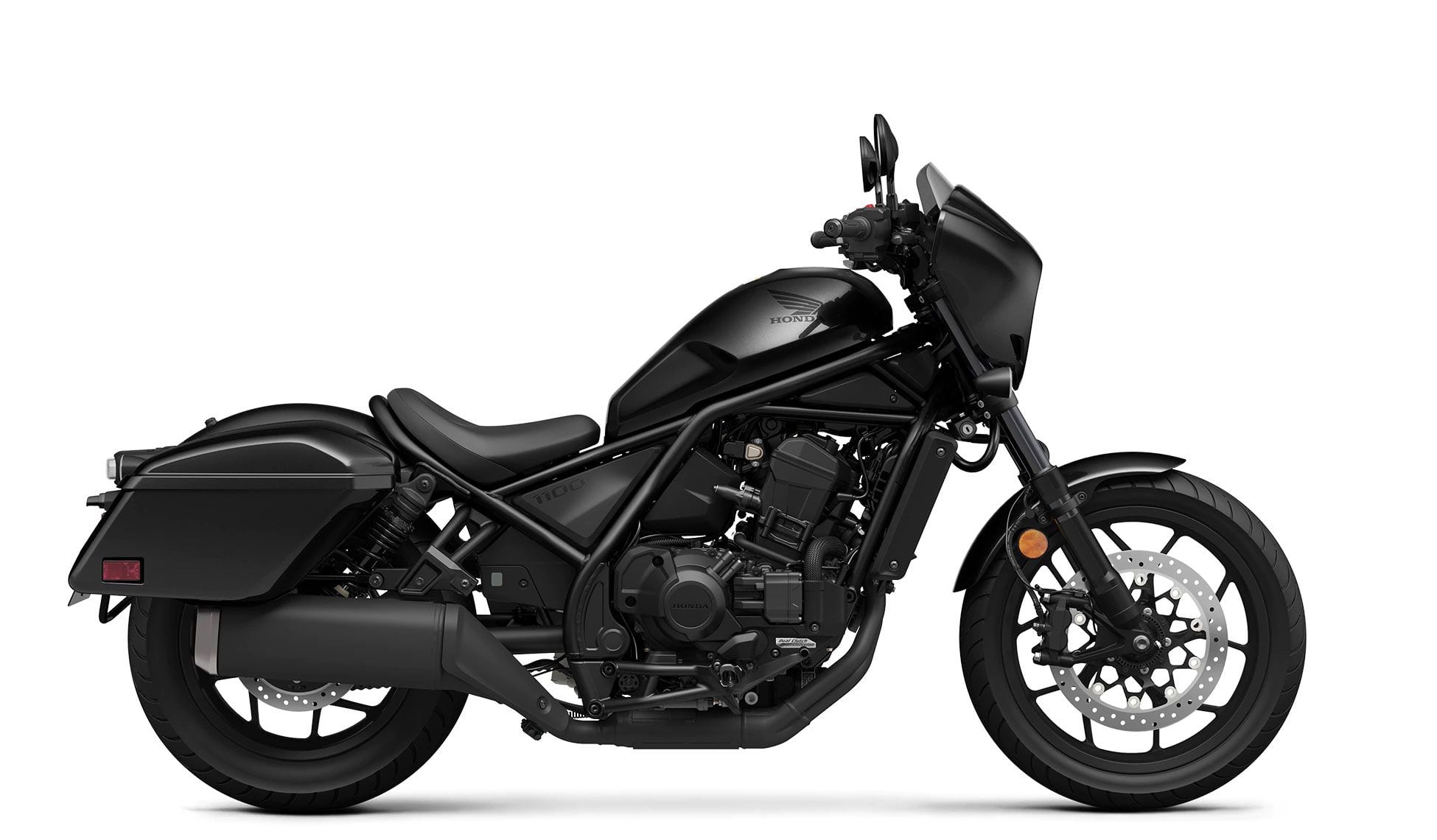 The 2023 Honda Rebel 1100T DCT bagger in all its official Honda website glory.