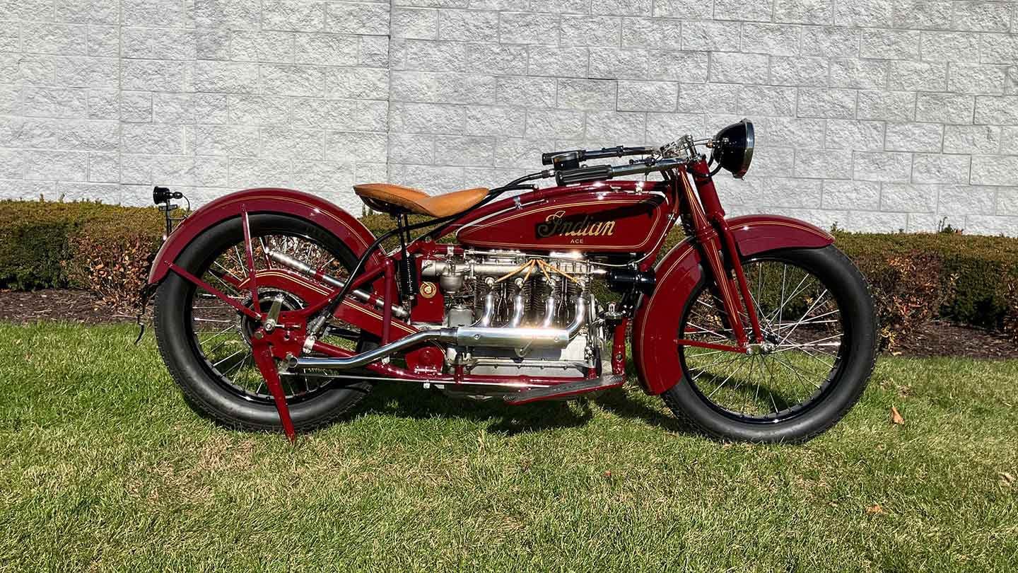 A 1928 Indian Ace, with its heralded inline-four engine, earned top honors after selling for $220,000 at the 2024 Las Vegas Mecum Auction.