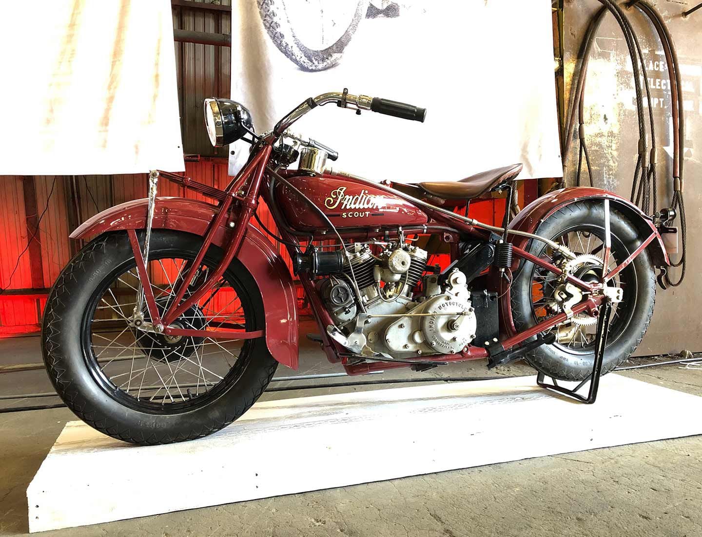 Indian Motorcycle brought its late-1920s-era 101 Scout to display.