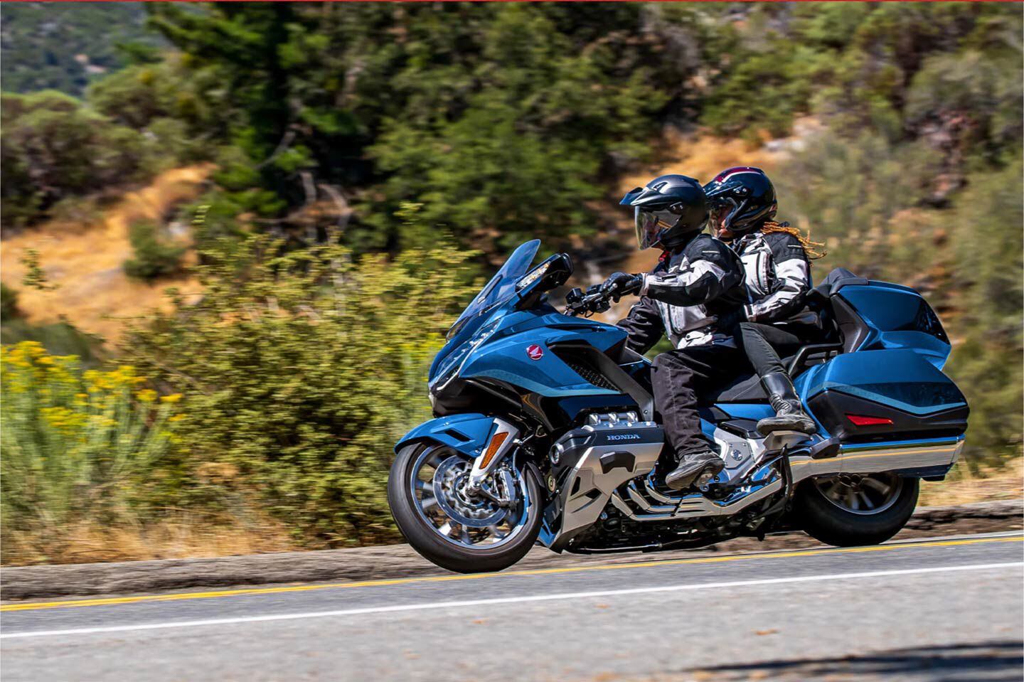 Six cylinders, seven speeds, and reverse, too. You get a lot to like with the Honda Gold Wing.