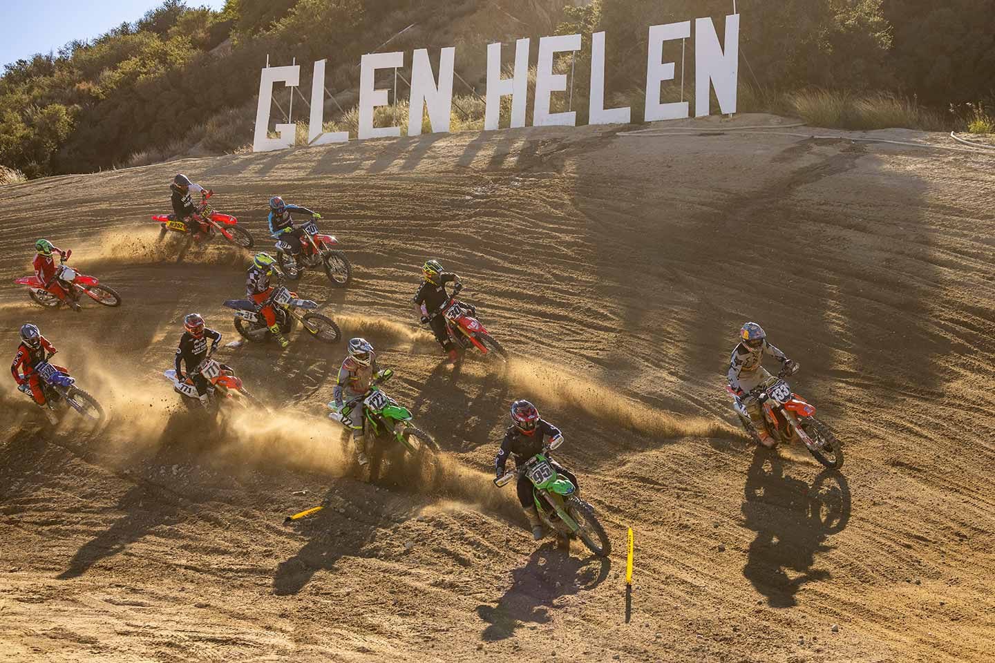 Glen Helen Raceway’s banked “Talladega” style turn 1 is one of the fastest and most exhilarating in motocross racing.