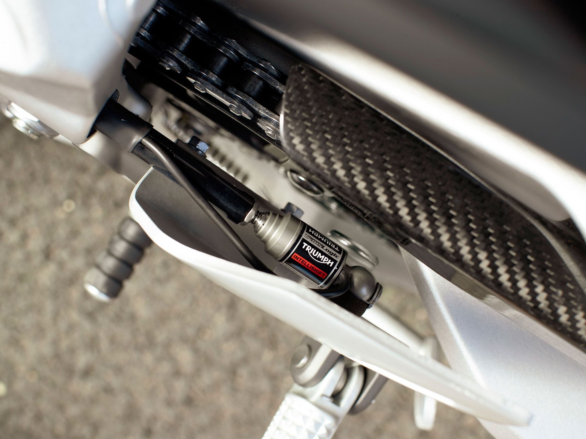 An electronic up-and-down quickshifter makes it easy to keep the 765cc engine in the meat of its powerband. We also value the added stability it offers during corner entry.