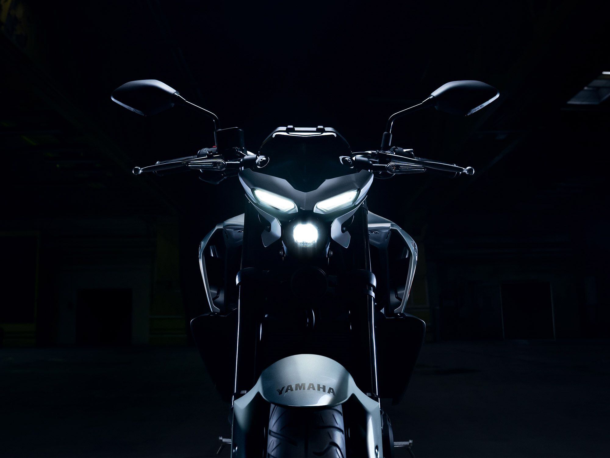The glare and stare from the MT-03’s LED headlight cluster.