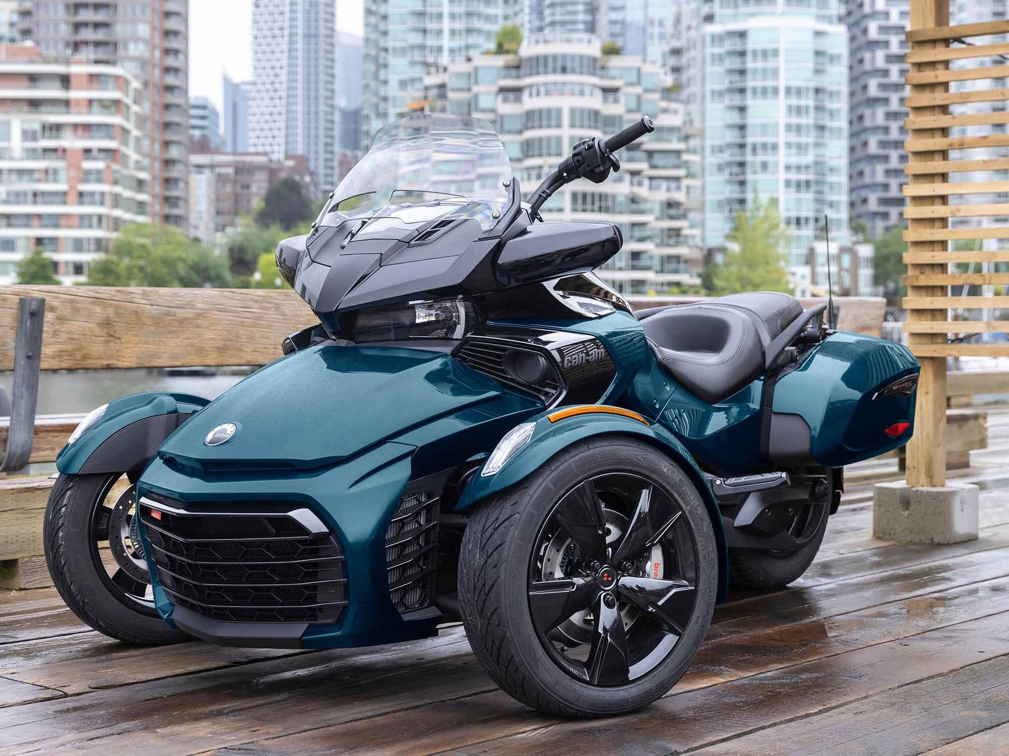 The Can-Am Spyder F3 Limited Special, in Petrol Metallic.