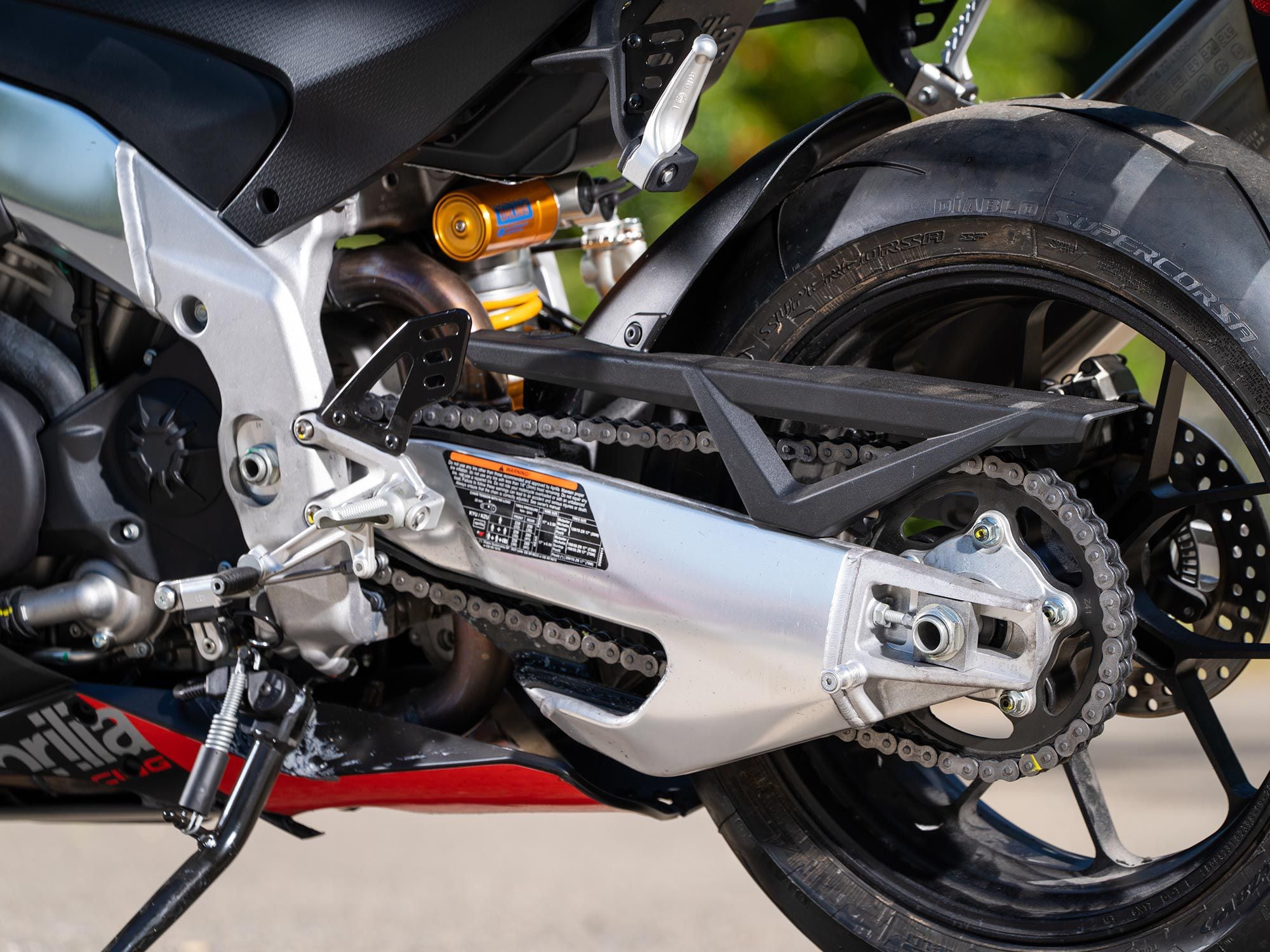 A redesigned swingarm affords tremendous grip off turns and is a big improvement over the previous model.