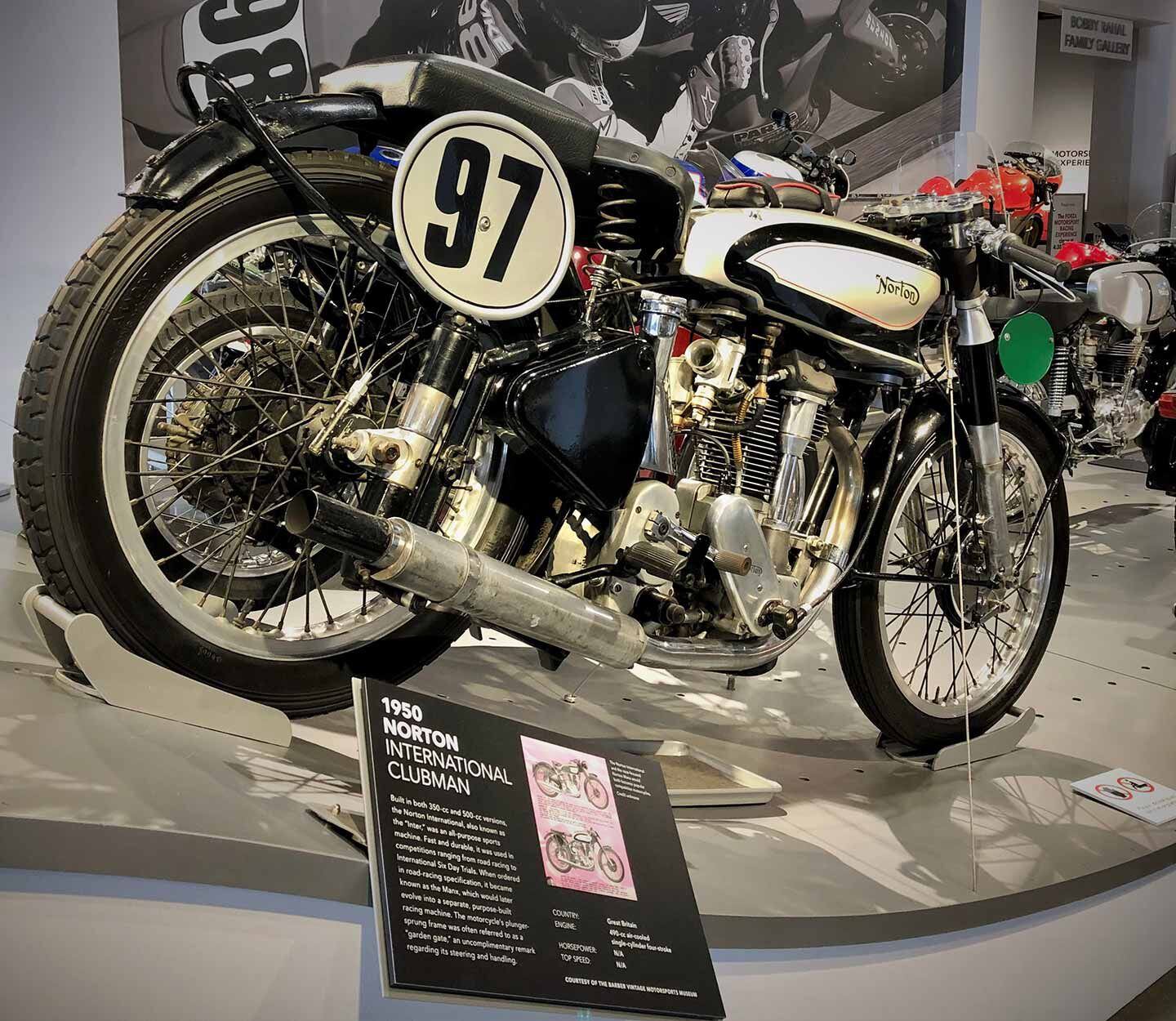 This 1950 Norton International Clubman, known as the Inter, could be configured to compete in everything from trials to roadracing. In roadrace form it eventually evolved into Norton’s Manx model.