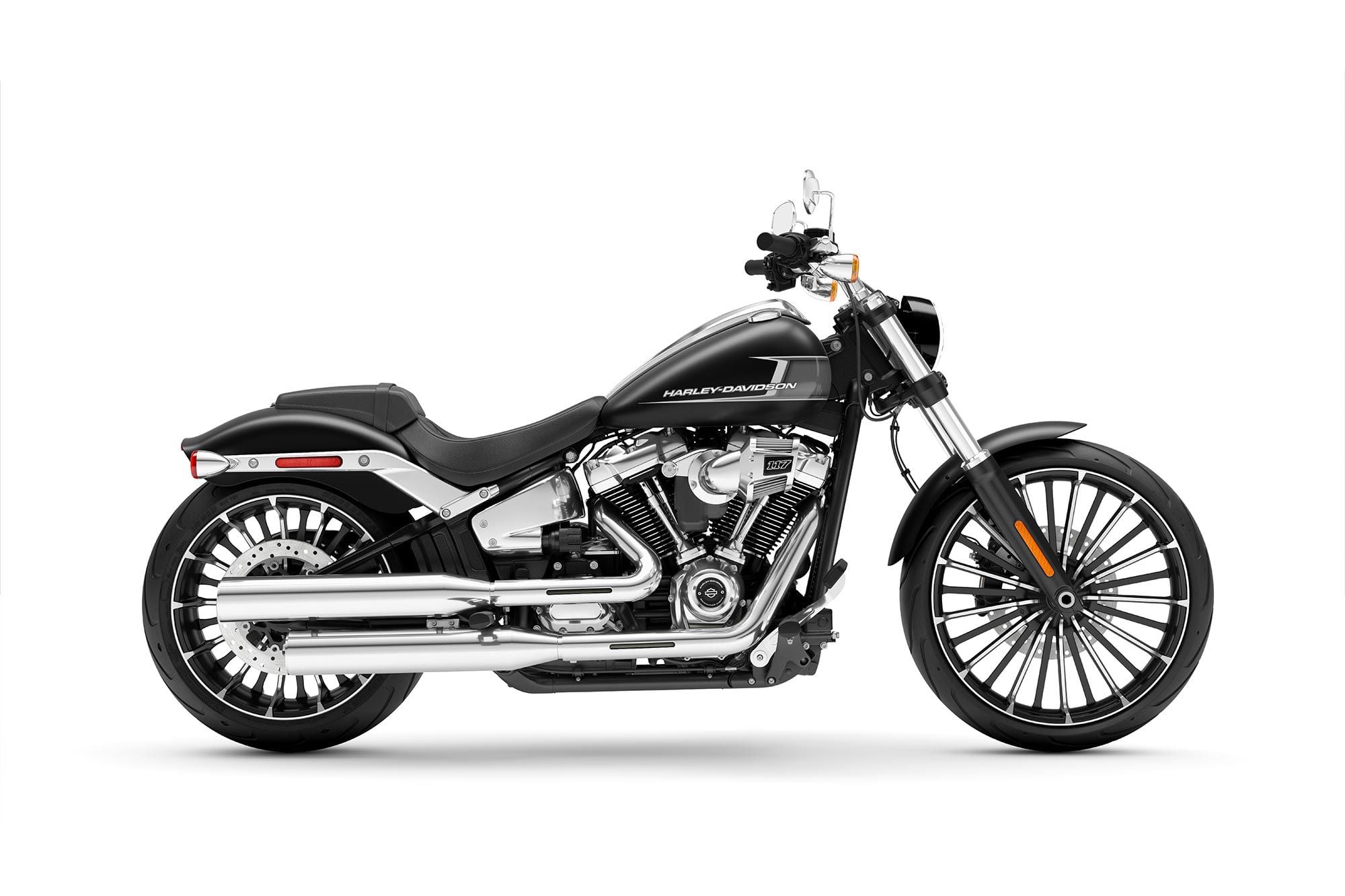 The 2023 Harley-Davidson Softail Breakout, in black and to-be-named silver logo scheme.
