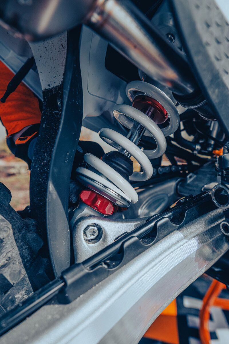 The new bike sports 95 percent new parts according to KTM, including a new rear shock with completely tool-free adjustment.