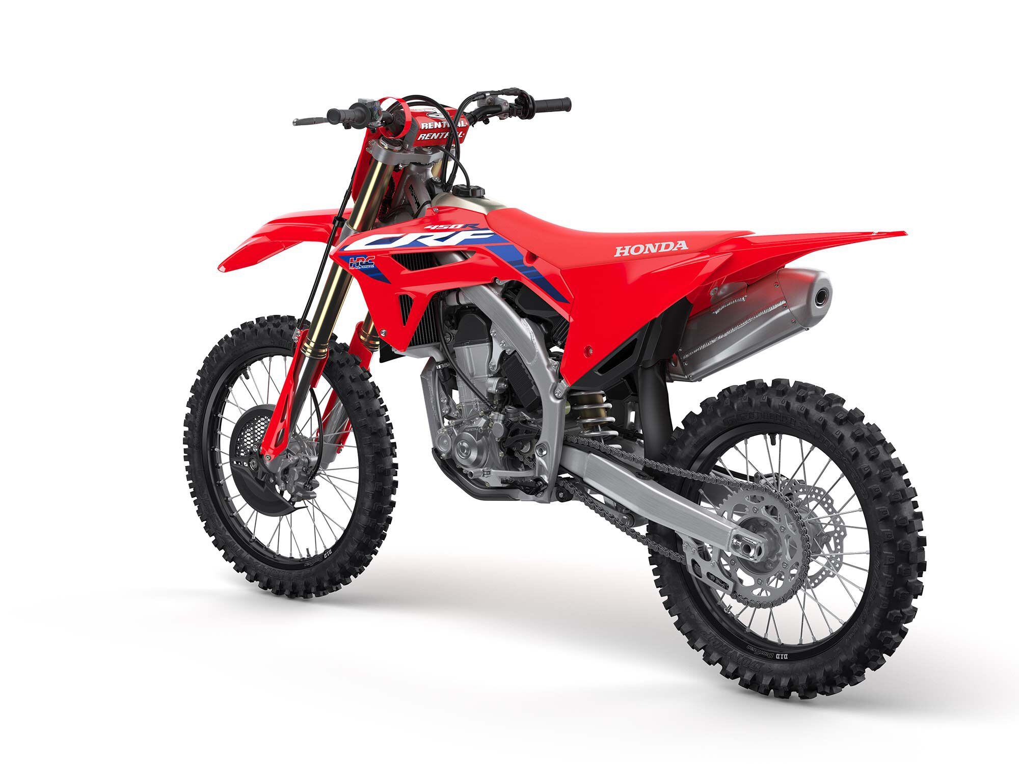 The CRF450R gets a revised swingarm and subframe.