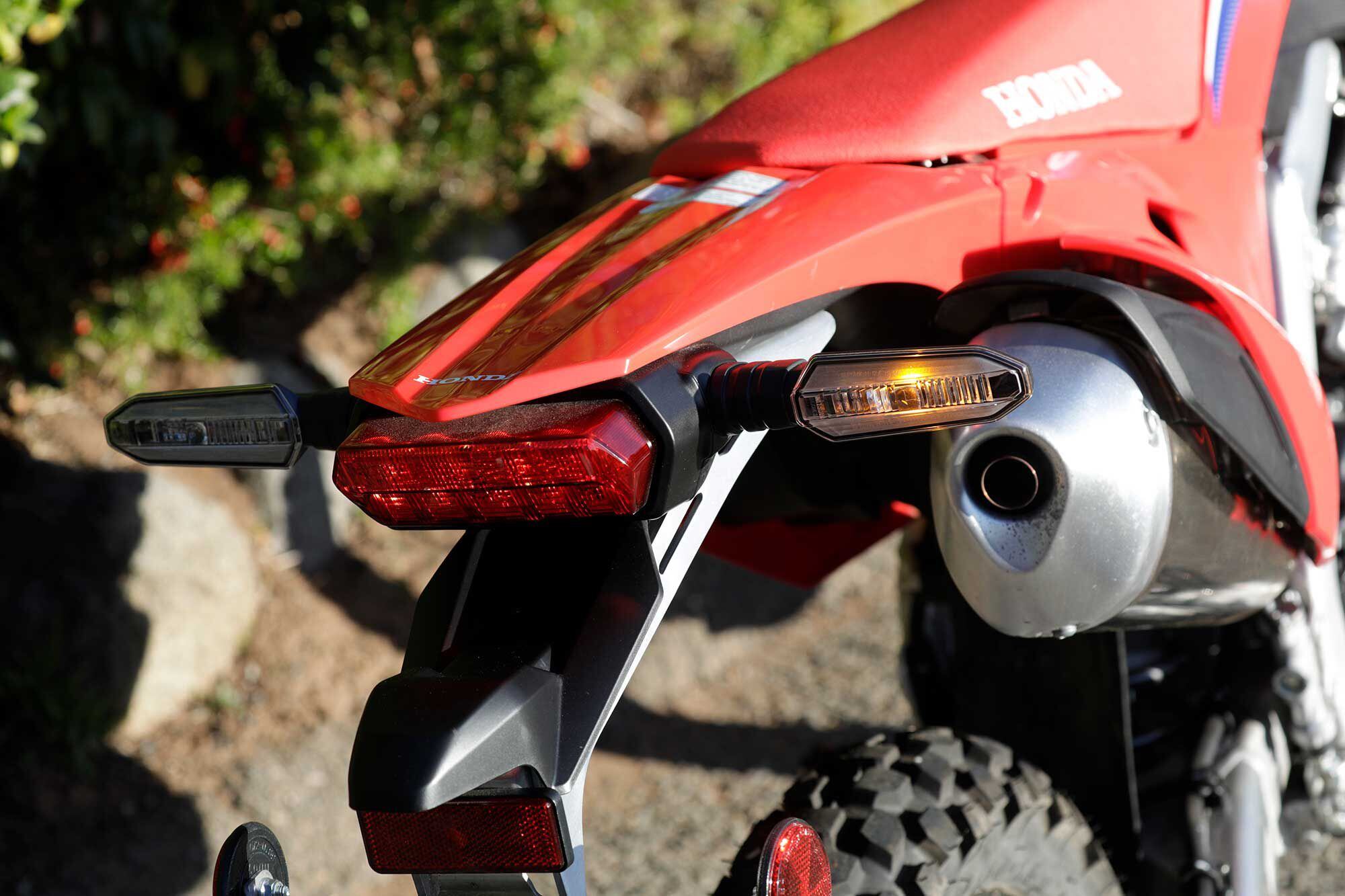 All LED lighting looks modern and helps the CRF450RL rider stand out on the street or dirt.