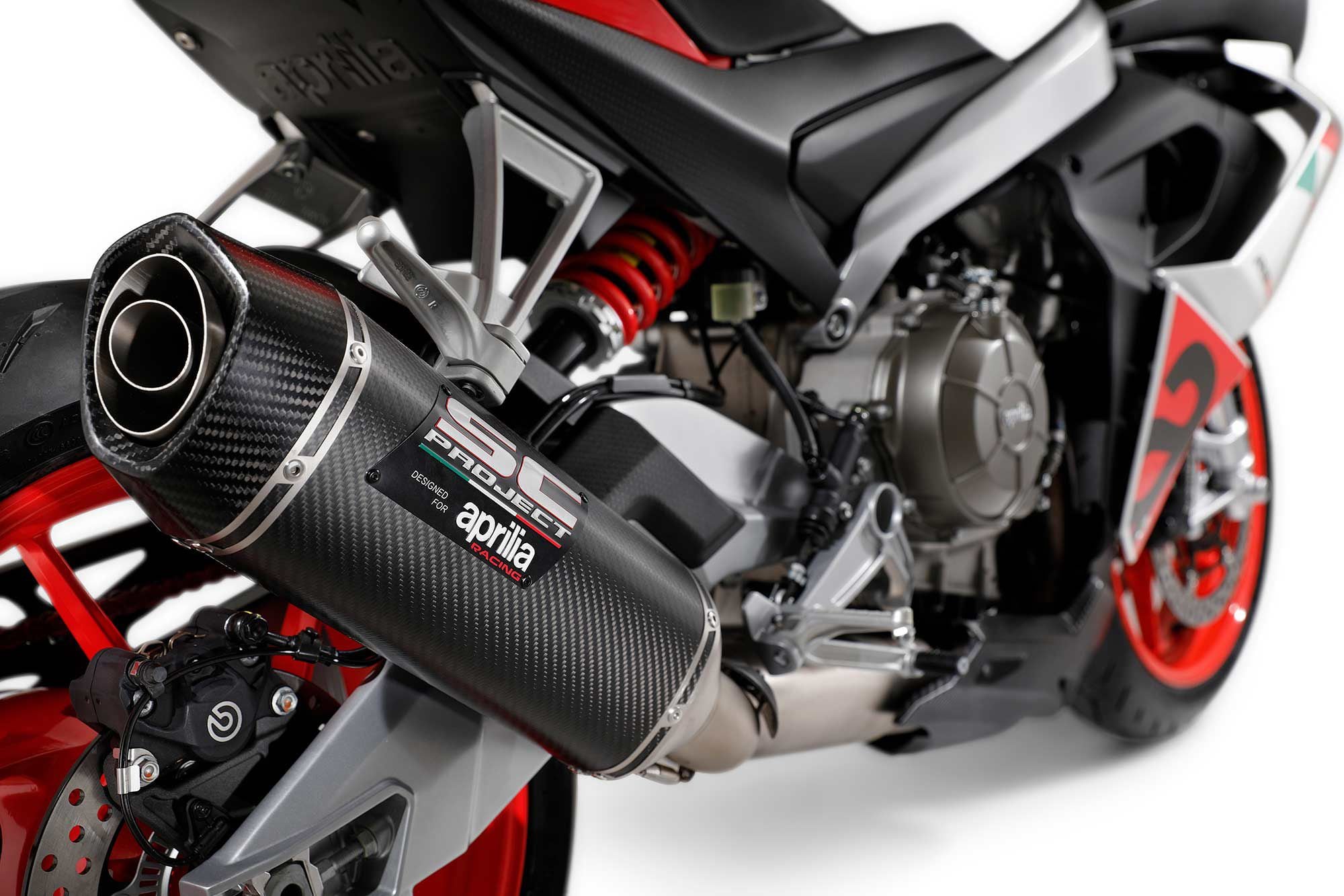 An SC-Project exhaust system also contributes to the RS 660’s reduction in weight.