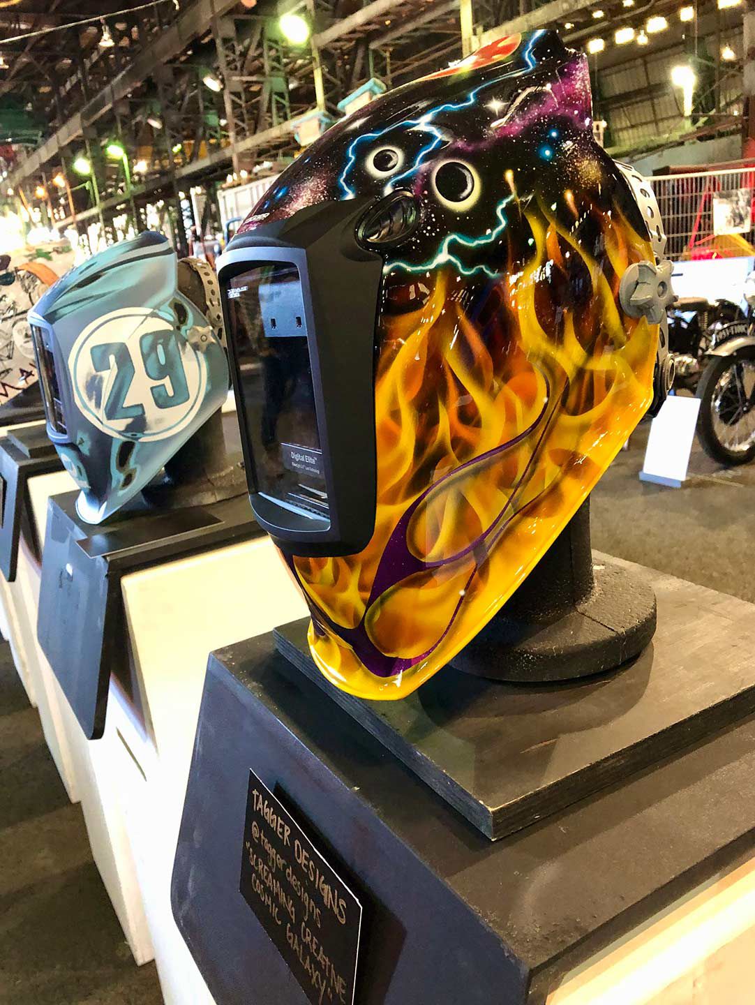 The 21 Helmets show-within-a-show had its usual slot in the weekend’s run of events. This year’s funky theme seemed to be all about arty welding helmets.
