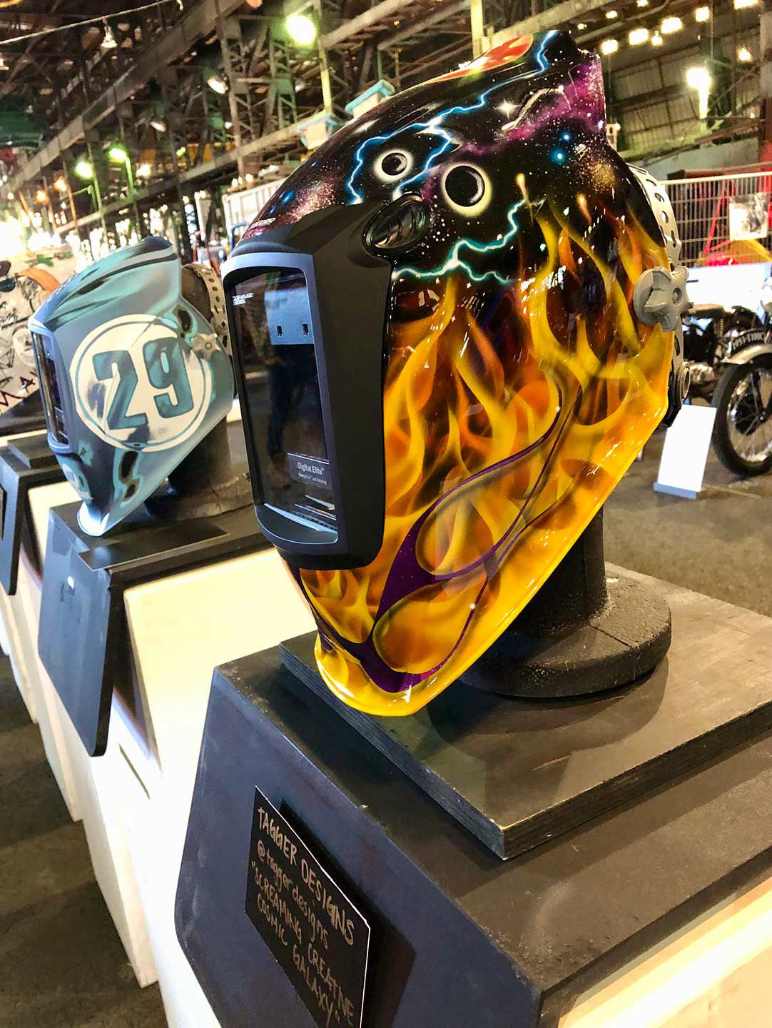 The 21 Helmets show-within-a-show had its usual slot in the weekend's run of events. This year's funky theme seemed to be all about arty welding helmets.