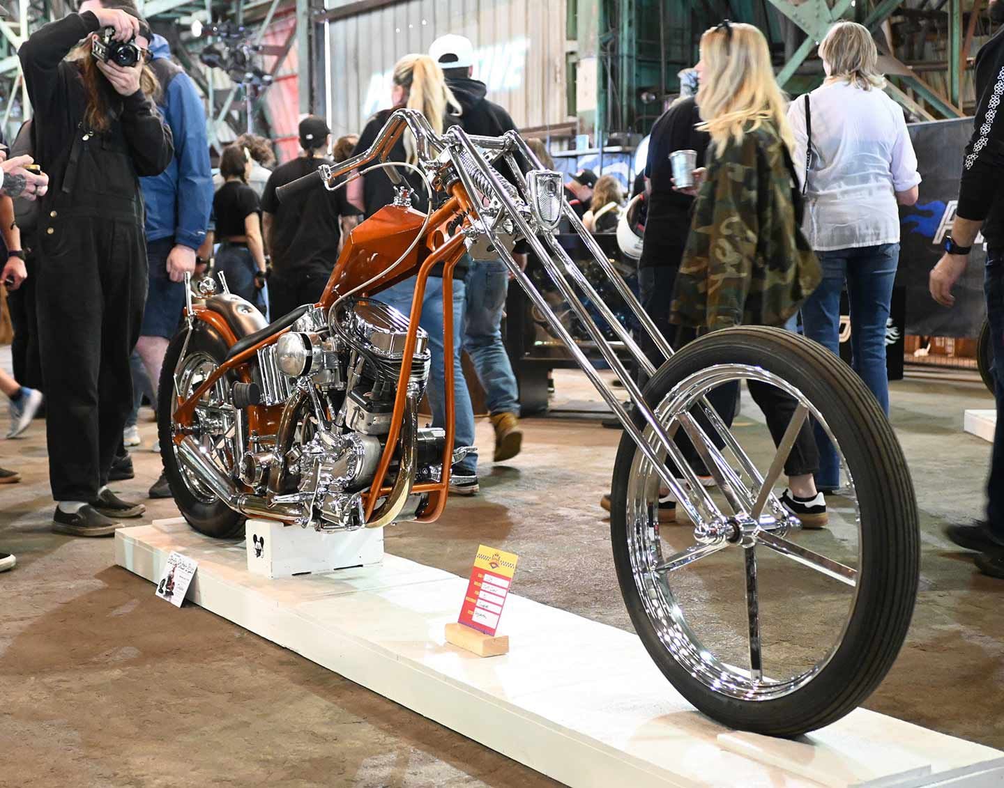 Jeff Gray's wickedly raked '51 chopper shows off a stretched-out girder fork.