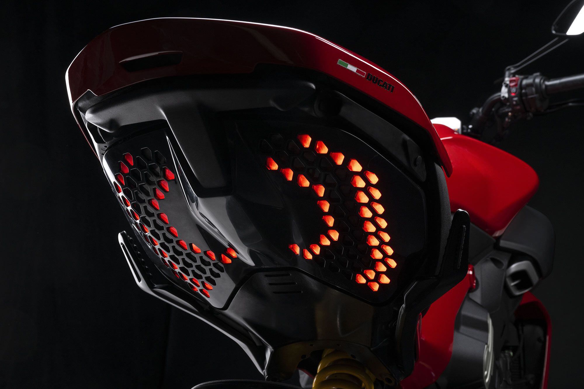 An assortment of LED lights under the tail give the Diavel V4 an unmistakable look.