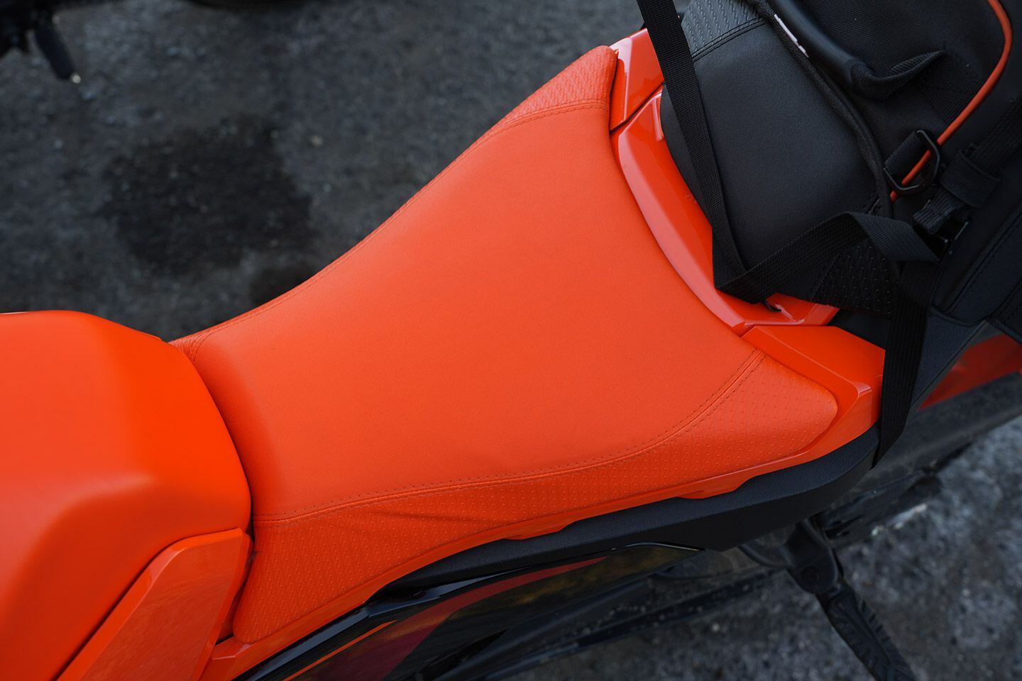 The rider’s seat looks nice, but it is thinly padded and one of the components we’d upgrade if the bike was ours.