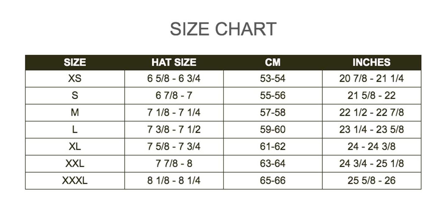 helmet size chart sample