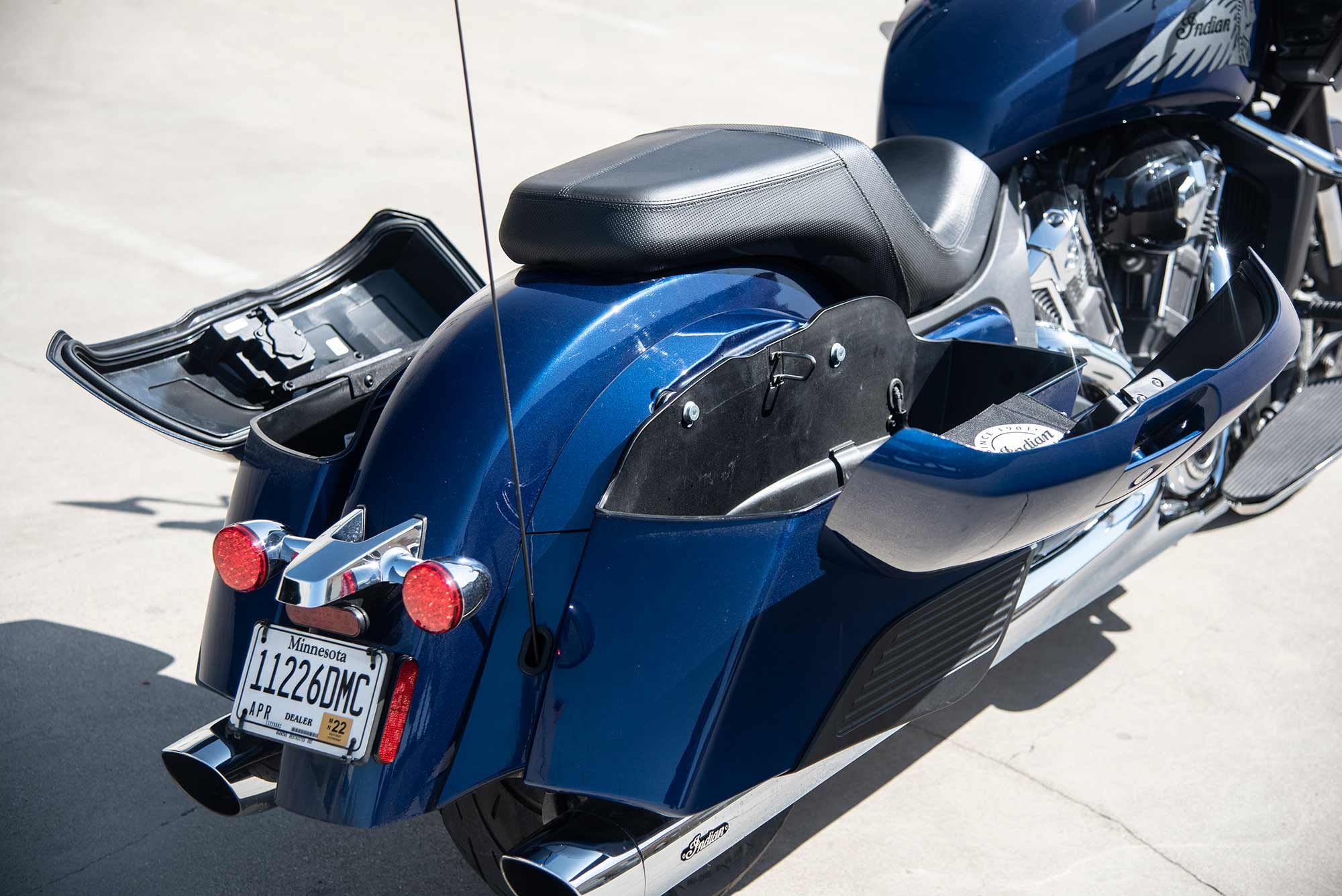 Saddlebags can be flipped open, but only when the bike is unlocked via the key fob.