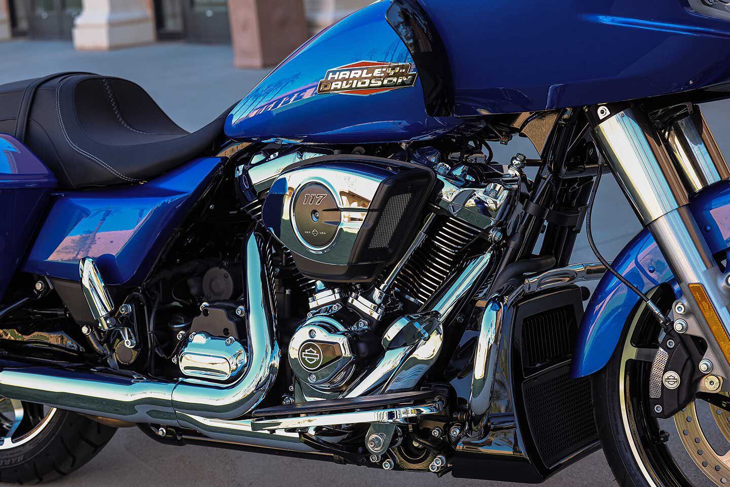 The 2024 Harley-Davidson Road Glide is powered by an improved 117ci V-twin that’s good for 105 hp (claimed).