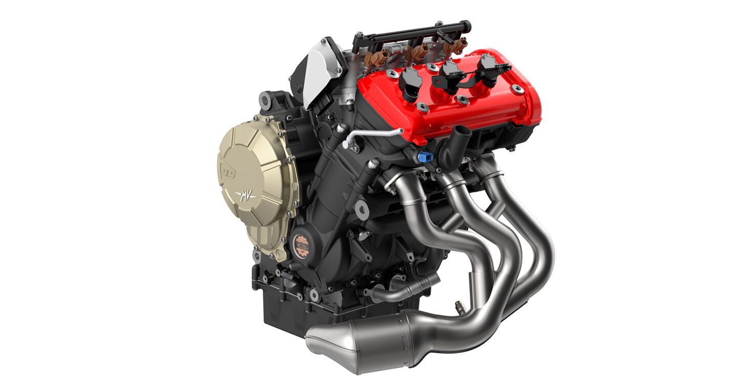 The engine in the Enduro Veloce is unique to the model. The inline-triple displaces 931cc.