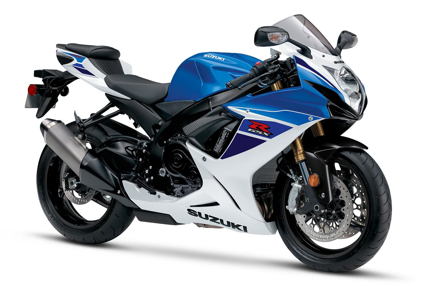 2025 Suzuki GSX-R750Z in the classic Pearl Brilliant White and Metallic Triton Blue color.