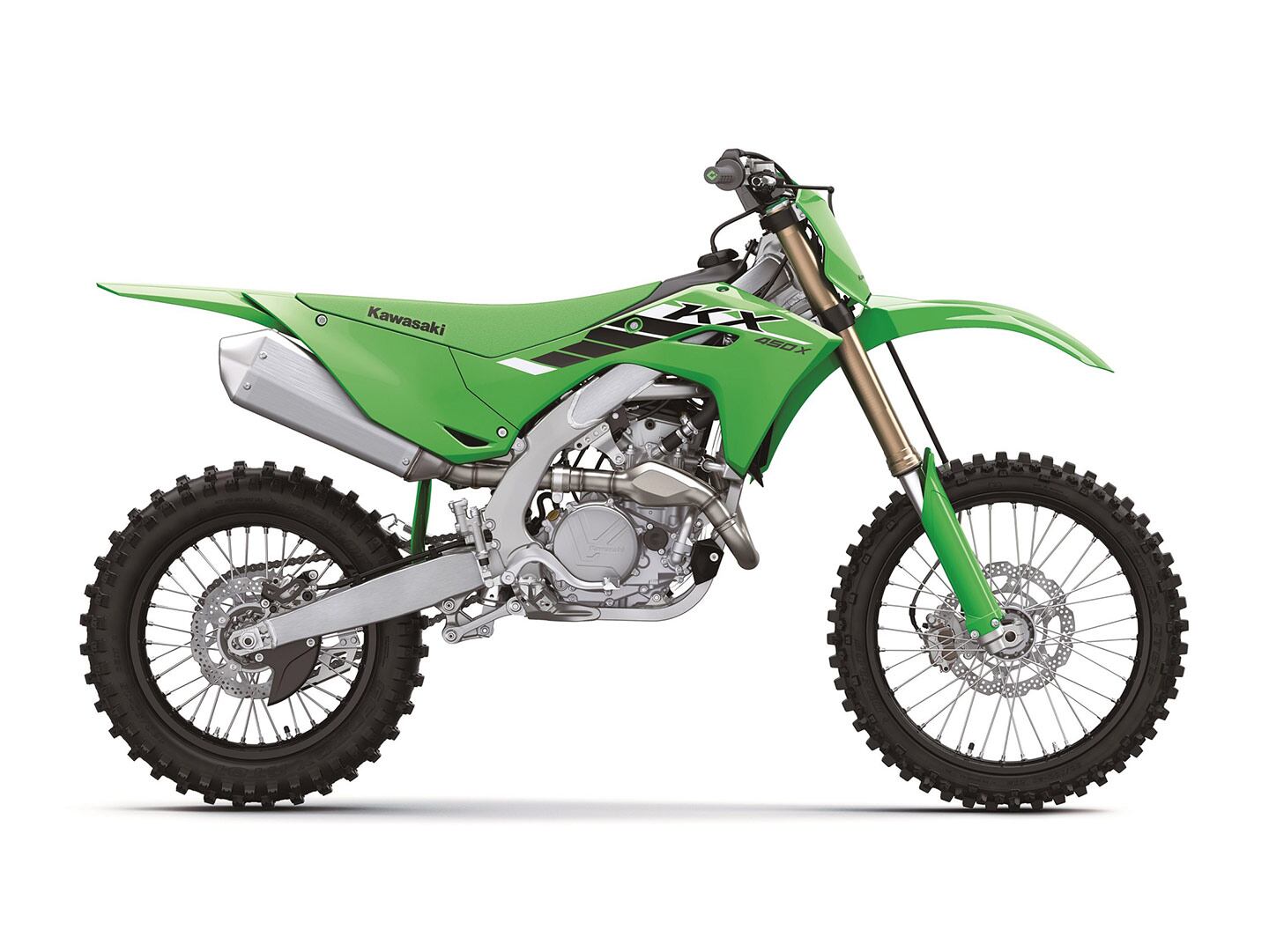 The 450X's rear linkage mounts underneath the swingarm for additional rear suspension travel. The rear suspension allows high-speed and low-speed compression damping to be tuned separately.